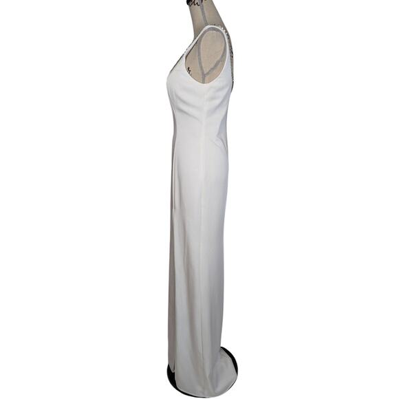 Ieena for Mac Duggal Sleeveless Crystal Scoop Neck Formal Wedding Dress White 2 - Picture 5 of 16